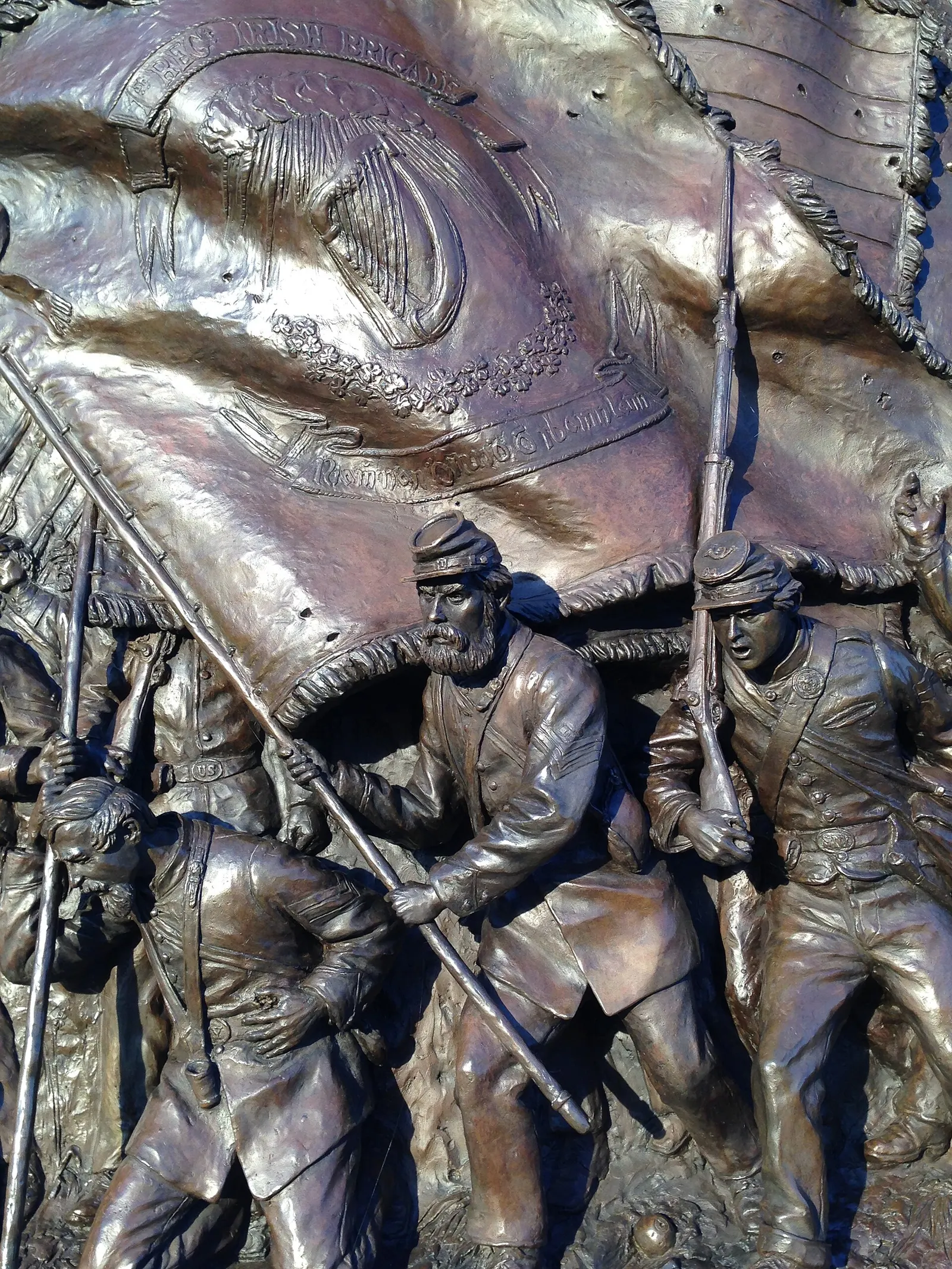 Bronze relief of the Irish Brigade charge on the brigade monument at Antietam National Battlefield