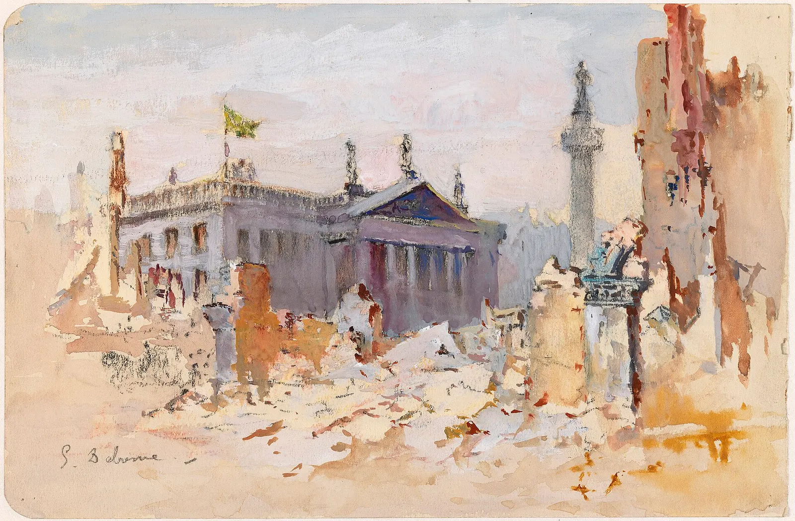 Ruined buildings on Sackville Street, Dublin, after the Easter Rising of 1916