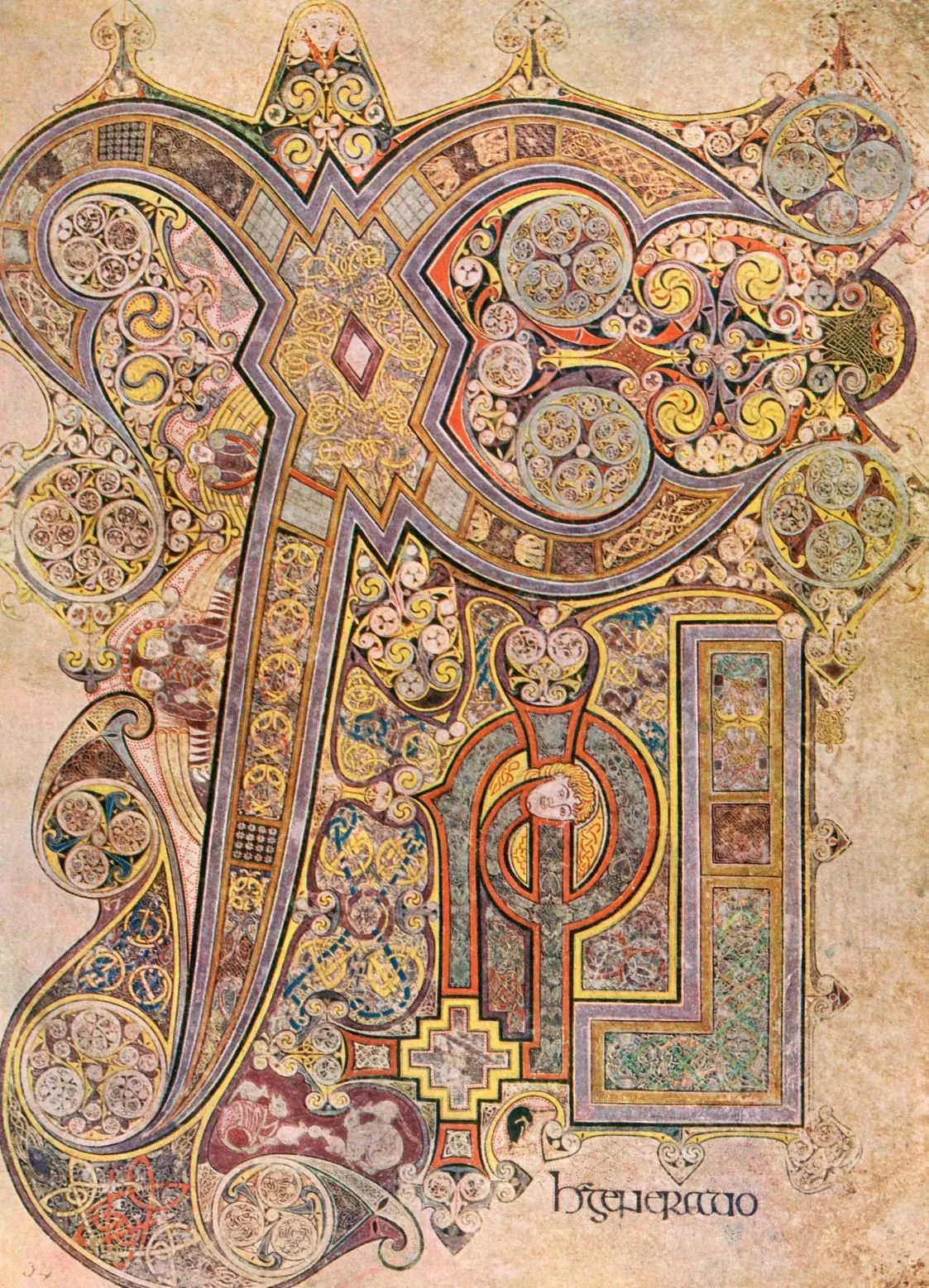 The Chi-Rho monogram page, folio 34r of the Book of Kells, filled with interlaced spirals and knotwork