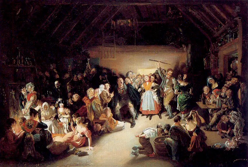 Snap-Apple Night, Daniel Maclise's 1833 painting of a Halloween party in Blarney with apple games and fortune telling