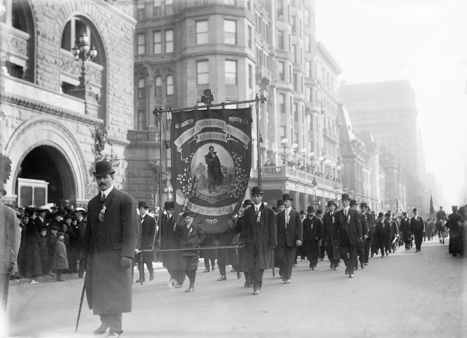 Marchers in the St. Patrick's Day parade on Fifth Avenue, New York, in the early 1900s, from the Bain News Service collection